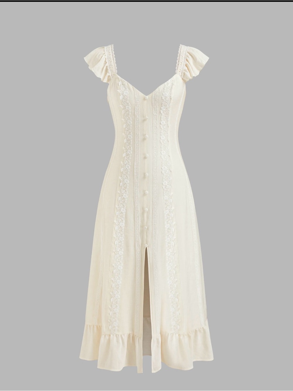 Cider Cream Lace-Trim Midi Dress with Ruffle Straps